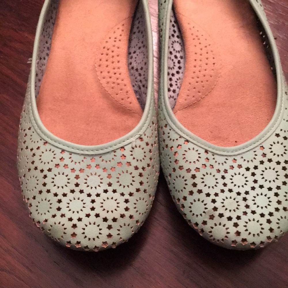 Aqua Perforated Ballet Flats